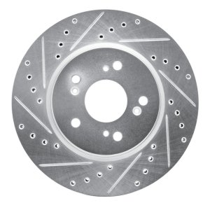 Acura RDX Brake Rotor (1) - Front Left - R1 Concepts - Drilled & Slotted - Silver - `07-`16